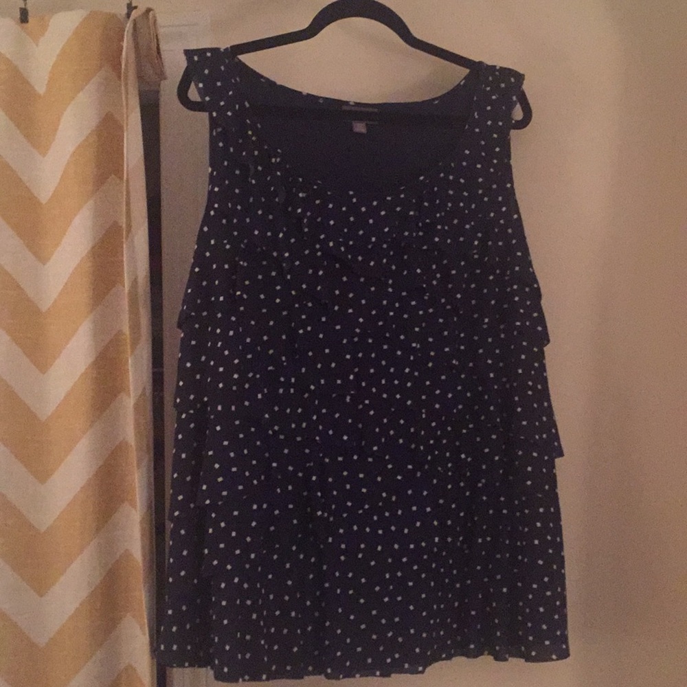 Roz & Ali Navy Blue Polka Dot Tiered Tank Top